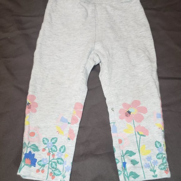 Leggings Old Navy Floral Design Lightweight Elastic Waist Grey Pink 12-18 Months - Picture 1 of 8